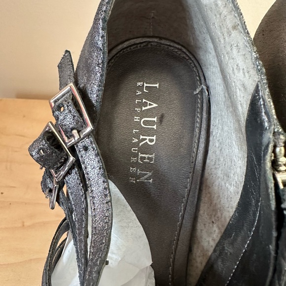 Lauren Ralph Lauren platform heels in metallic gray. - Picture 6 of 10